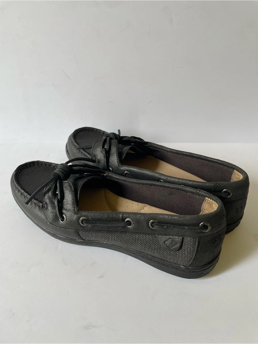 Sperry Women’s Black Leather Comfort Slip -On Boat Shoes Moccasins Flats Size 7
